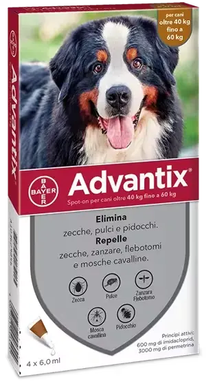 Promo Stagionale Advantix Spot-on per Cani Oltre i 40 Kg fino a 60 Kg 4 Pipette Monodose