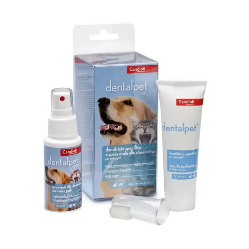 Candioli Dentalpet Kit Igiene Orale Cani E Gatti Dentifricio+Spray+Ditale Più Venduto