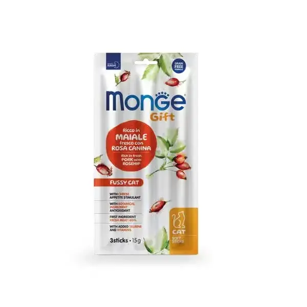Monge Cat Soft Sticks Snack per Appetito Difficile con Maiale Fresco e Rosa Canina 15 g Non Perdere