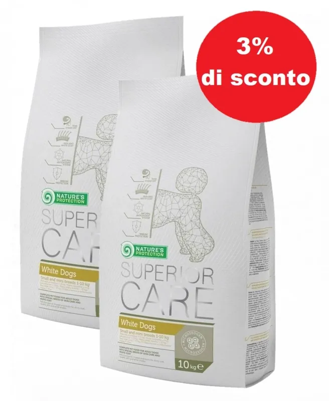 Nature’s Protection Superior Care White Dogs Adult Small Breeds With Lamb 2x10kg - 3% di sconto in un set Occasione
