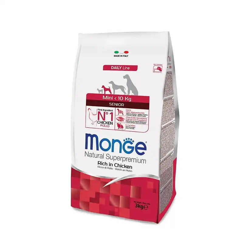 Più Venduto Monge Mini Senior Ricco di Pollo 3 kg