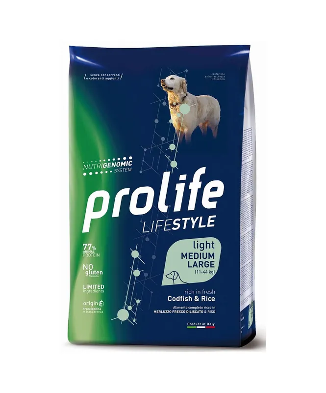 Promozione Prolife LifeStyle Light per Cani Adult Medium/Large con Merluzzo e Riso da 12 Kg