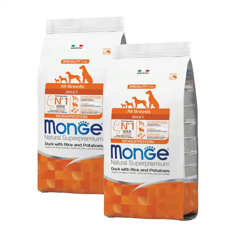 Soddisfatti O Rimborsati KIT 2 X Monge - Natural Superpremium - All Breeds Adult - Anatra - 12 kg - DOPPIO SACCO