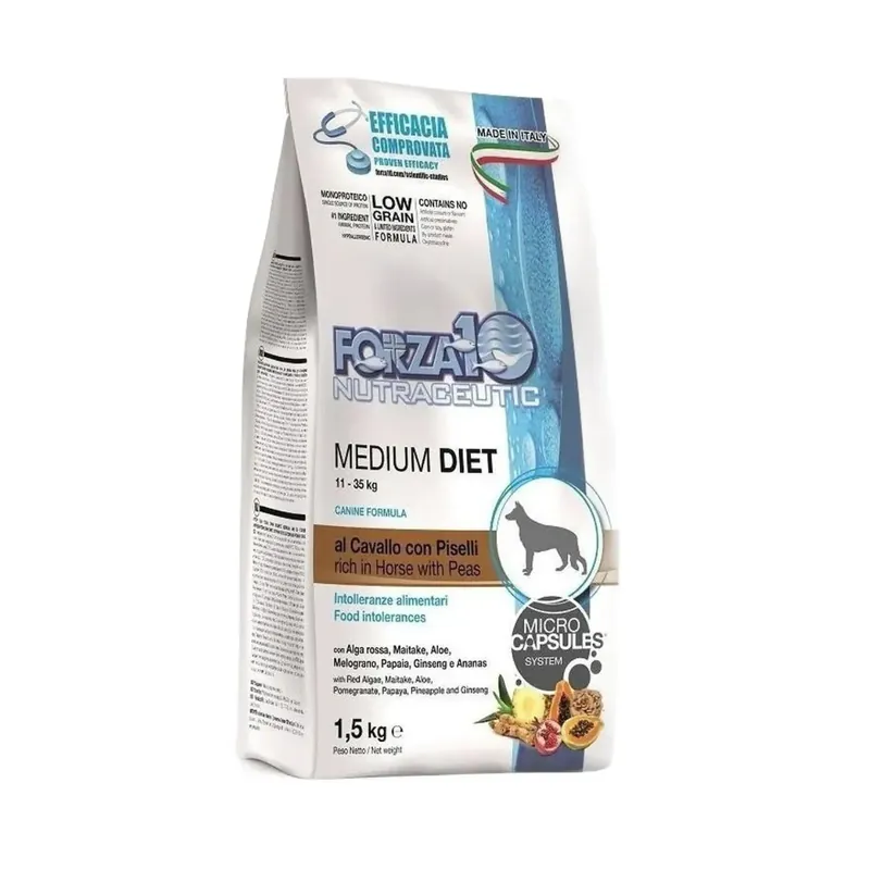 Forza 10 - Per Cani Medium Diet Low Grain Cavallo e Piselli 1,5 kg Bestseller