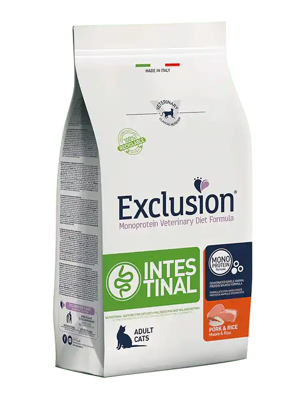 Offerta Limitata Exclusion Monoprotein Diet Formula Gatto Intestinal Pork & Rice Conf. 1.5 Kg